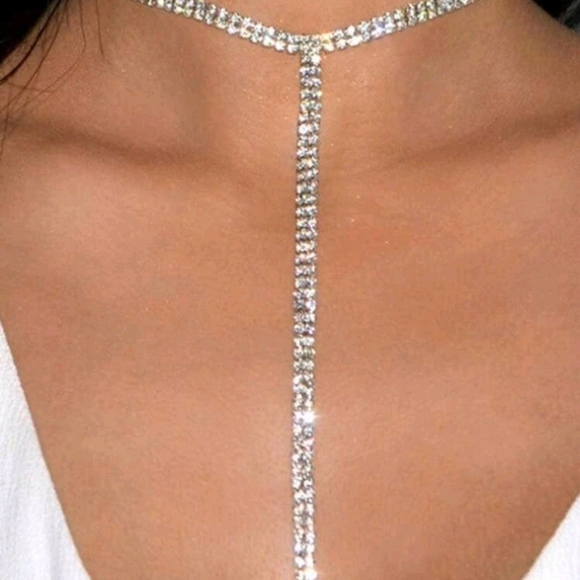 Queen2KeepUp Boutique Jewelry - Crystal Rhinestone Tassel Choker Necklace